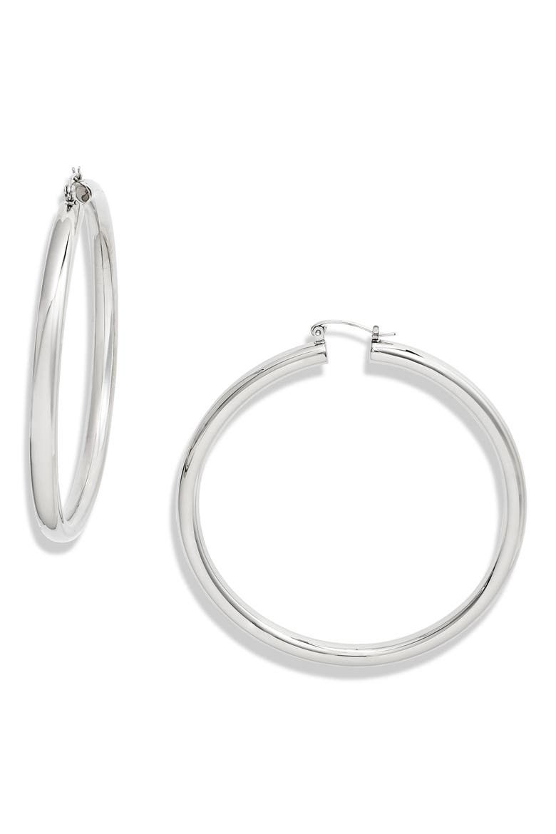 Extra Large Hoop Earrings, Main, color, RHODIUM