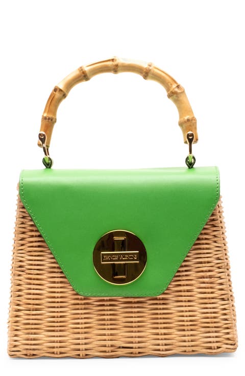 Mini Midge Woven Wicker & Leather Top Handle Bag