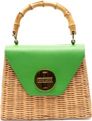 Frances Valentine Mini Midge Woven Wicker & Leather Top Handle Bag