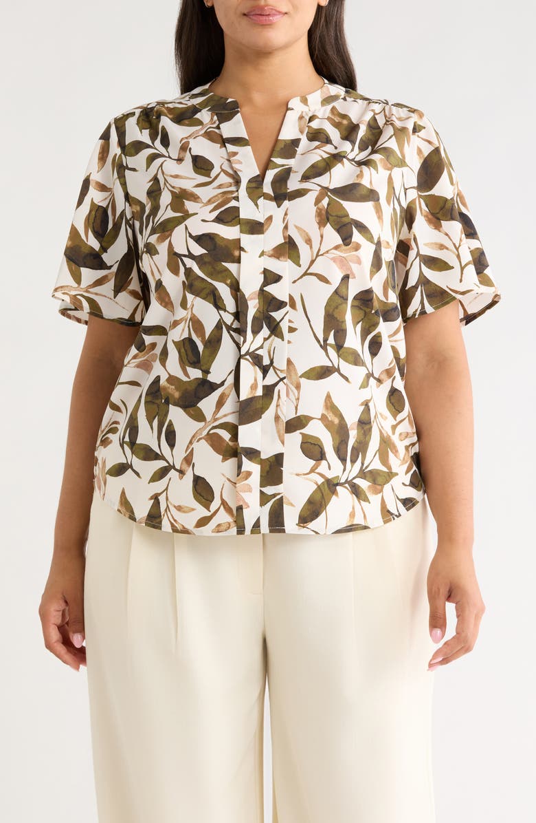 AK ANNE KLEIN Flutter Sleeve Top, Main, color, White Dove Multi