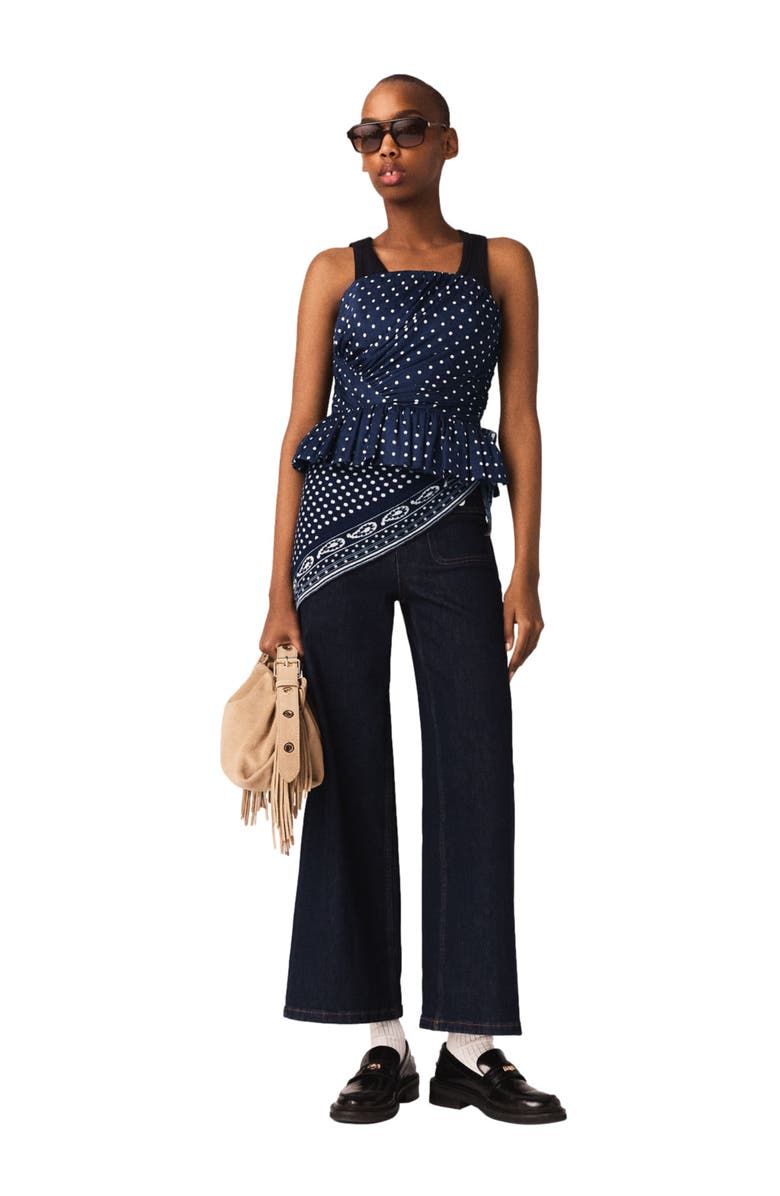 maje Patterned bustier top, Alternate, color, Navy Dot Bandana Print