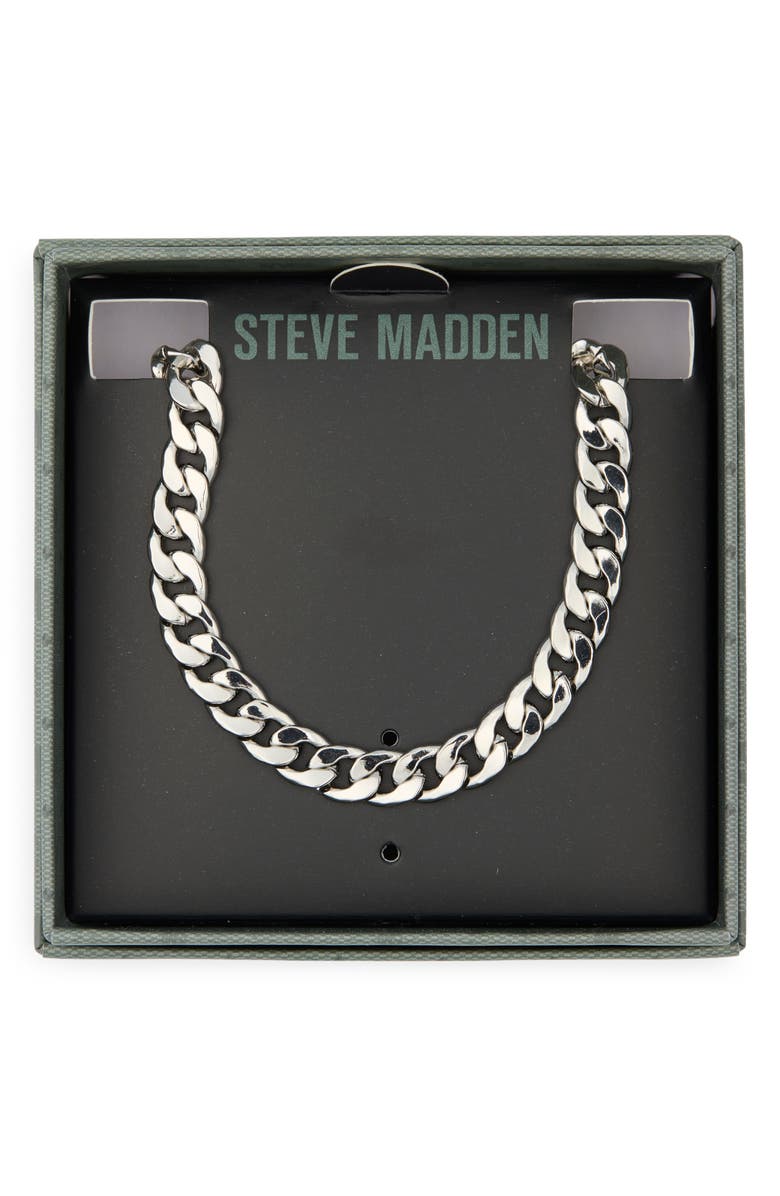 Steve Madden Small Flat Curb Chain Necklace, Main, color, Shiny Rhodium