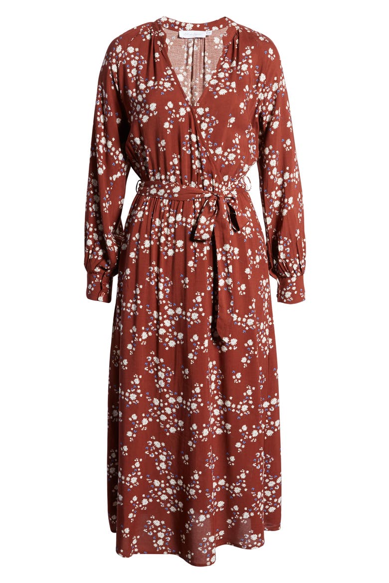 Floral Print Long Sleeve Midi Dress, Alternate, color, WINE-BLUE