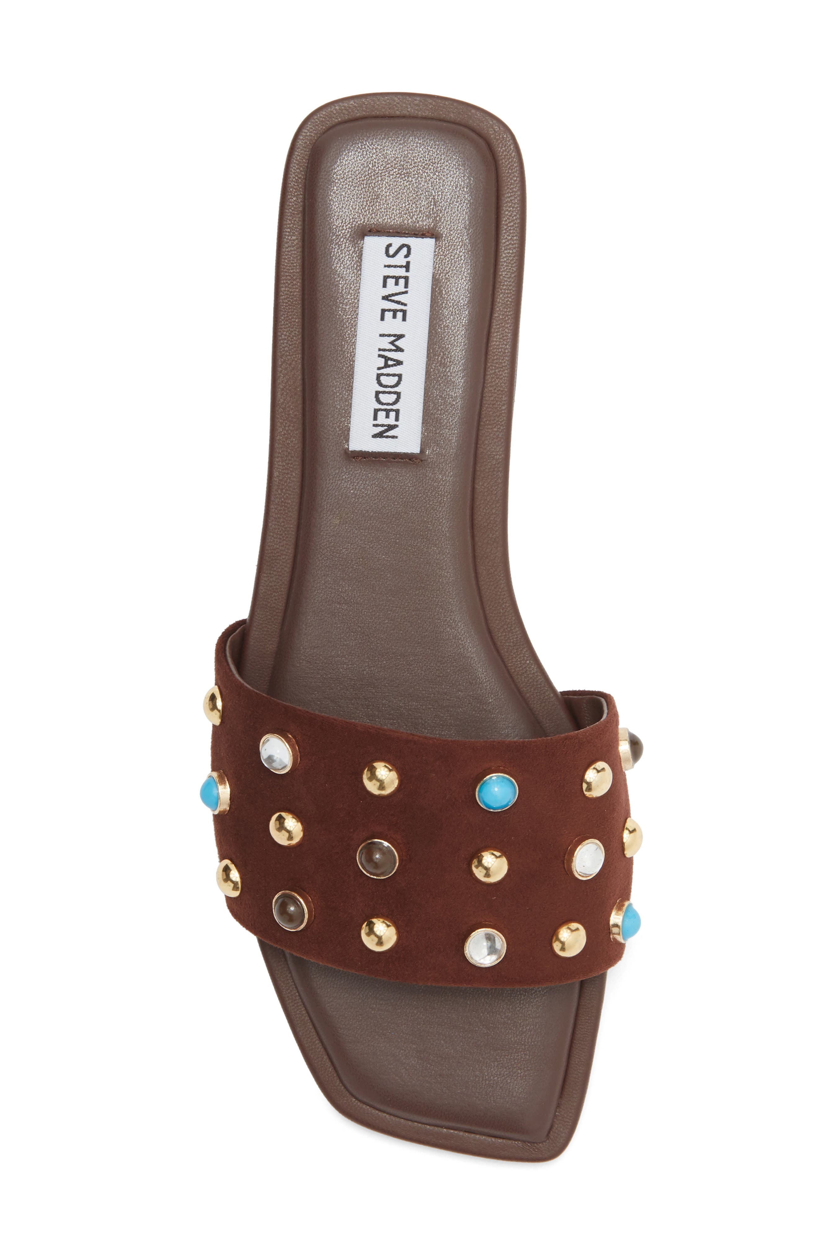 Steve Madden Lettie Studded Slide Sandal, Alternate, color, Brown Suede