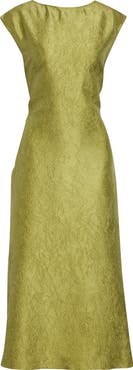 Christopher John Rogers Bow Crinkled Silk Midi Dress