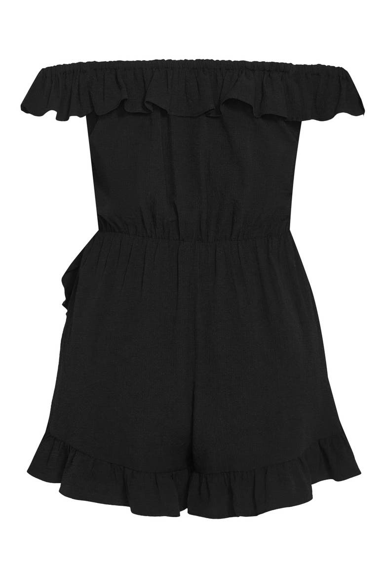 Christa Ruffle Crepe Romper, Alternate, color, BLACK