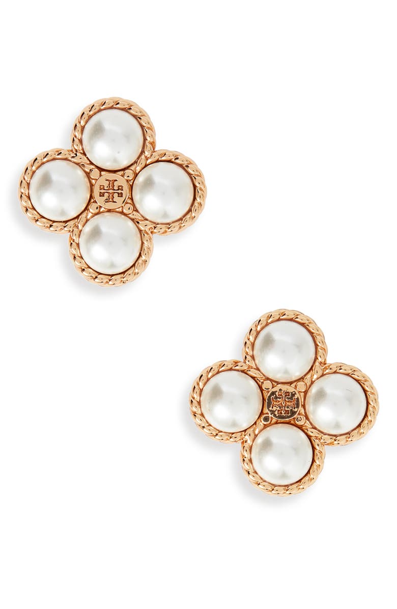 Tory Burch Rope Clover Stud Earrings, Main, color,