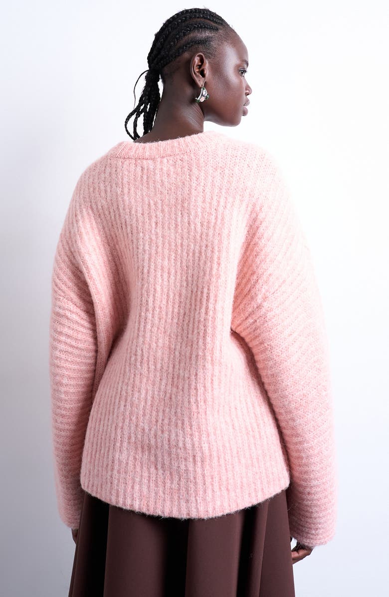 Topshop Balloon Sleeve Crewneck Sweater, Alternate, color, Pink