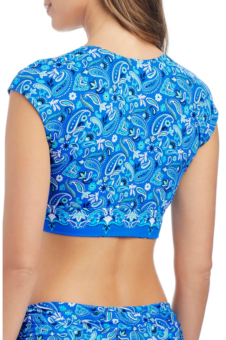 Tie Front Cap Sleeve Bikini Top, Alternate, color, BLEU DEPTHS