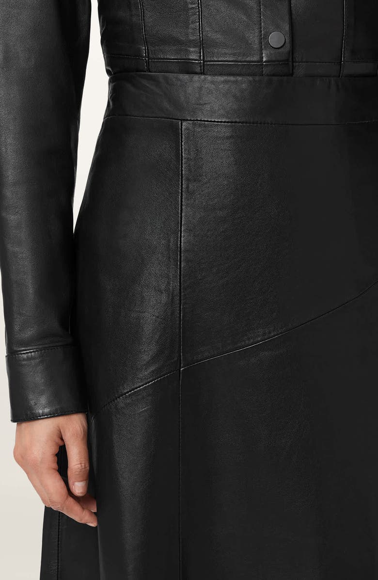 AllSaints Gia Asymmetric Leather Skirt, Alternate, color, Black