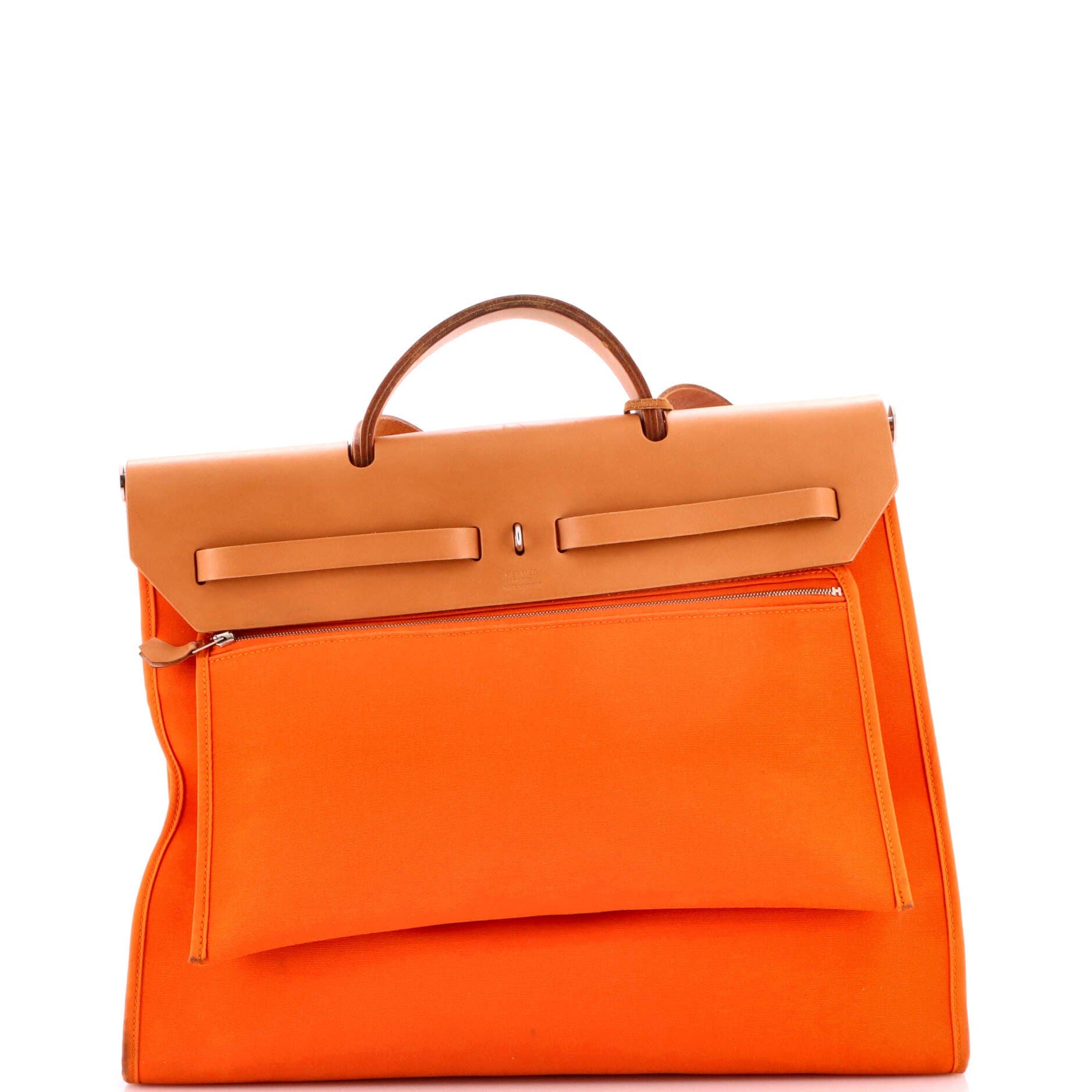 Pre-Owned Hermes Herbag Zip Leather and Toile 39, Alternate, color, Feu