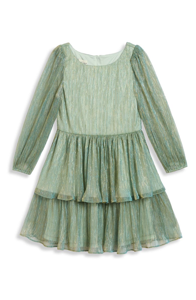Pippa & Julie Kids' Amanda Shimmery Pleated Party Dress, Main, color, Green