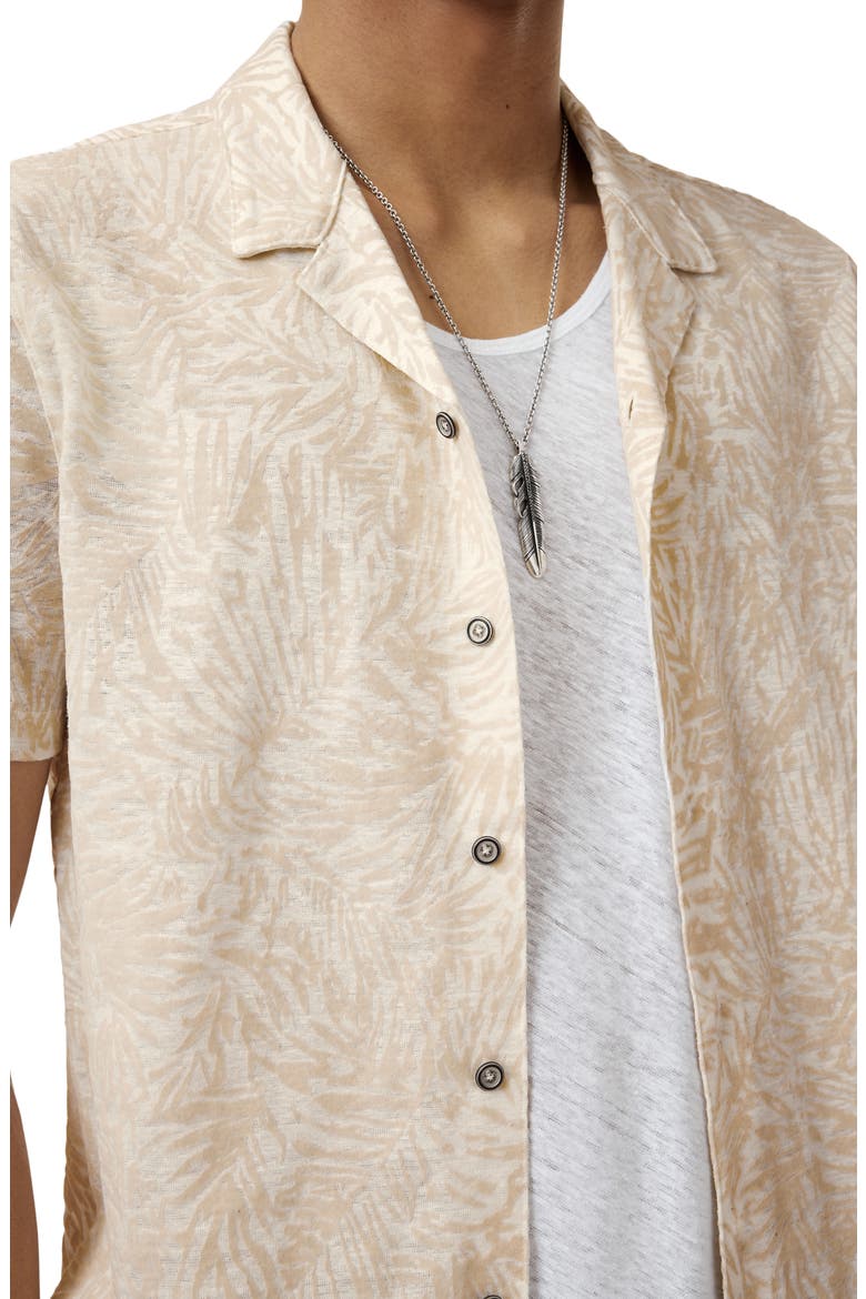 Matera Frond Jacquard Short Sleeve Organic Linen Button-Up Shirt, Alternate, color, MARBLE