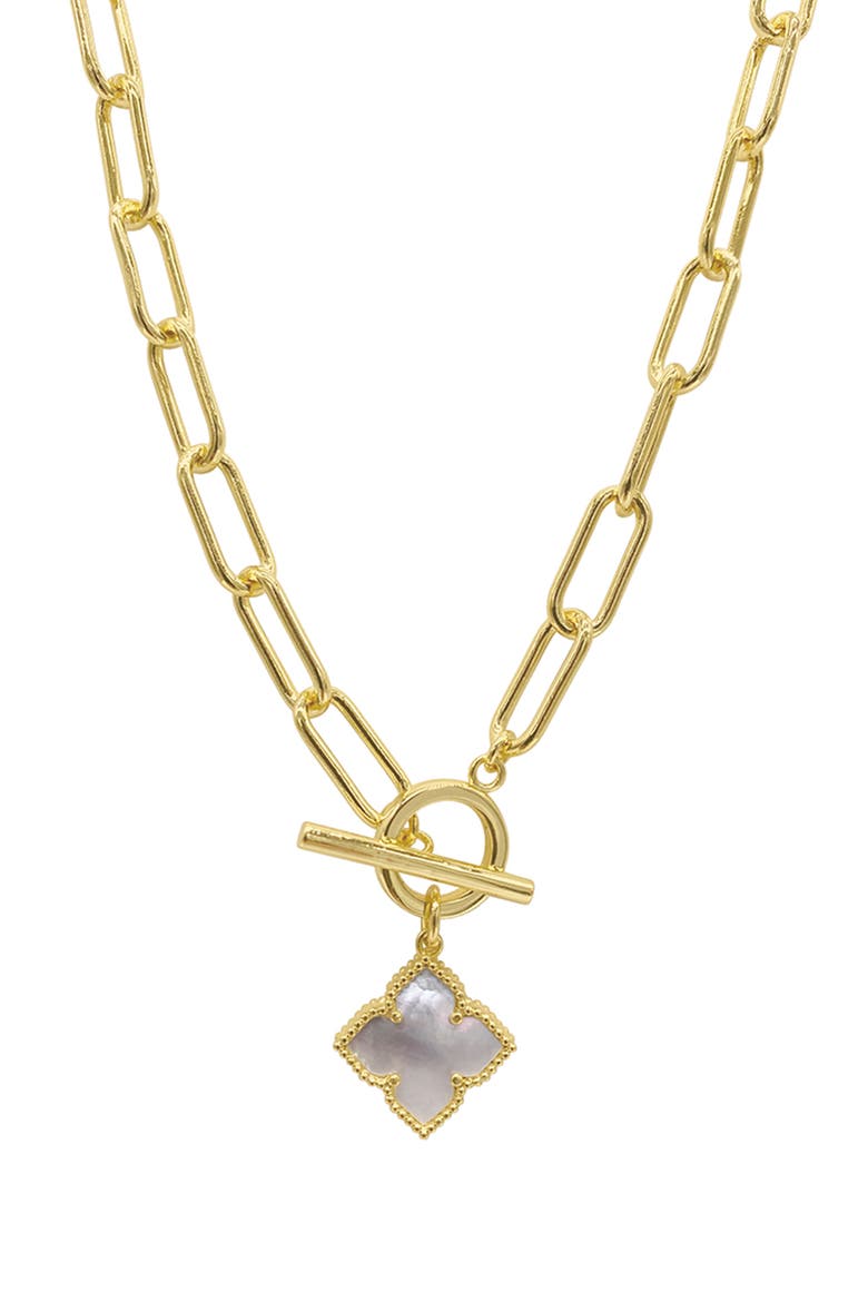 Flower White Mother of Pearl Pendant Necklace, Alternate, color, WHITE/ GOLD