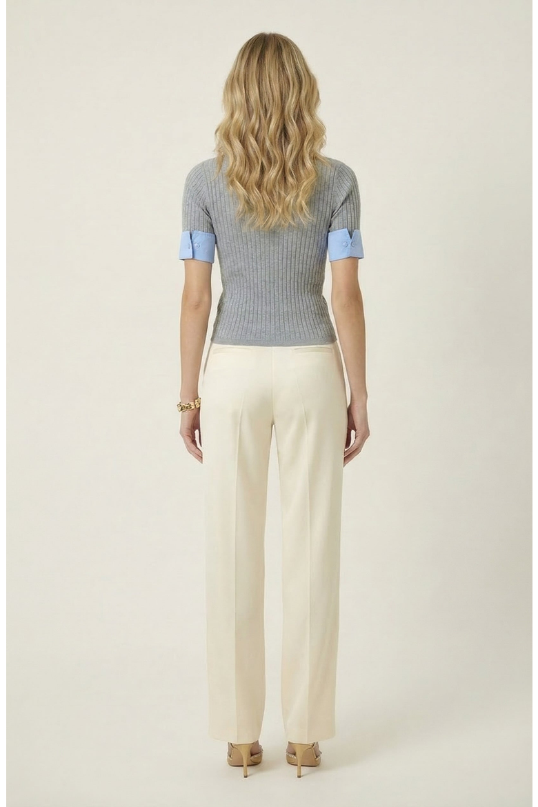 Ribbed Knit Short Sleeve Top, Alternate, color, Heather Grey / Light Blue