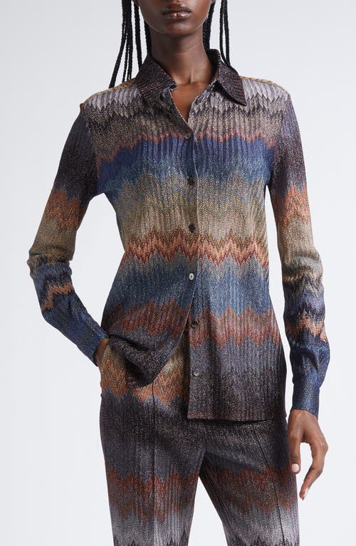 Missoni Metallic Snake Zigzag Button-up Shirt In Blue