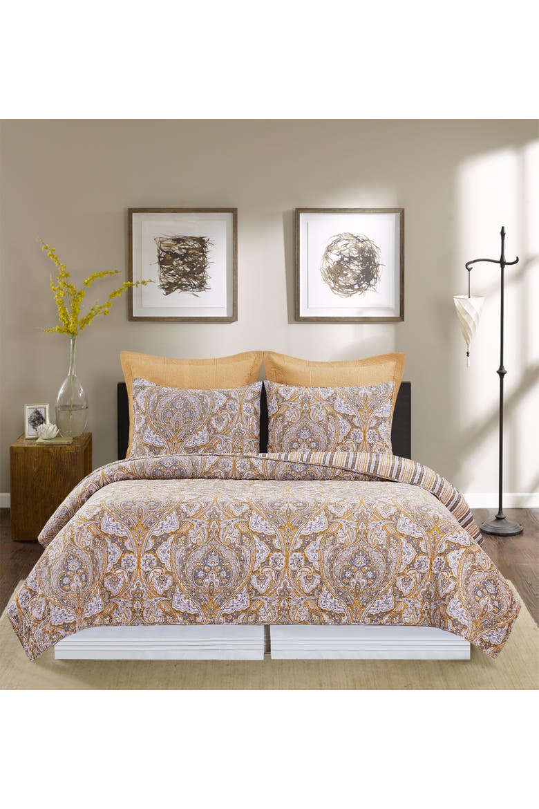 Shay Damask Quilt Set Bedding Collection, Alternate, color, Orange
