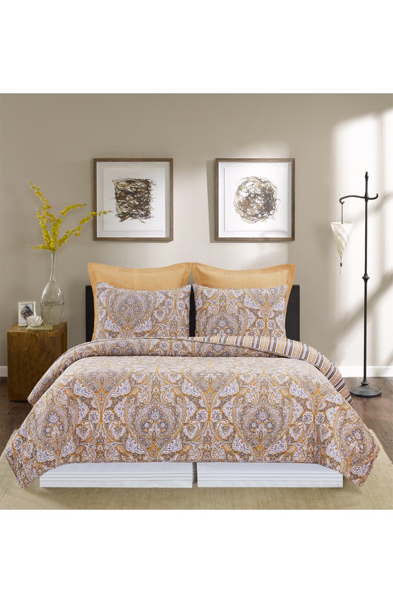 C&F Home Shay Damask Quilt Set Bedding Collection, Alternate, color, Orange