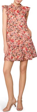 MELLODAY Floral Flutter Sleeve Tiered Dress
