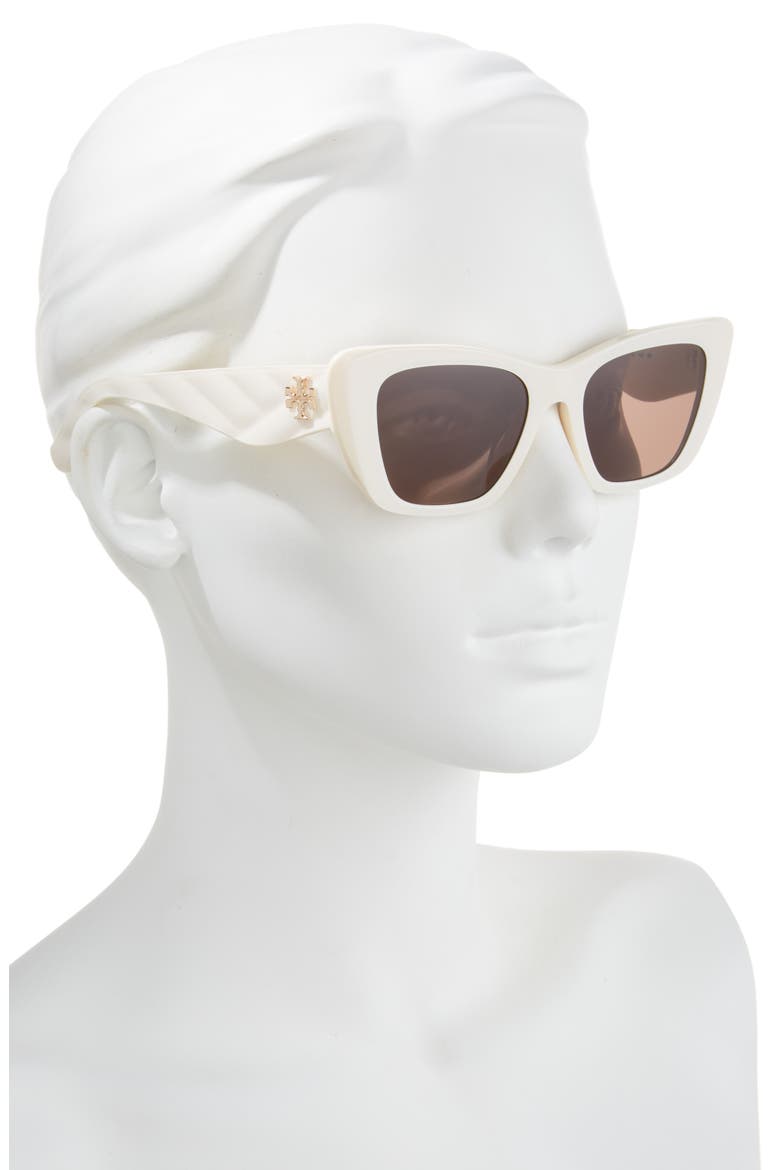 52mm Cat Eye Sunglasses, Alternate, color, IVORY / BROWN
