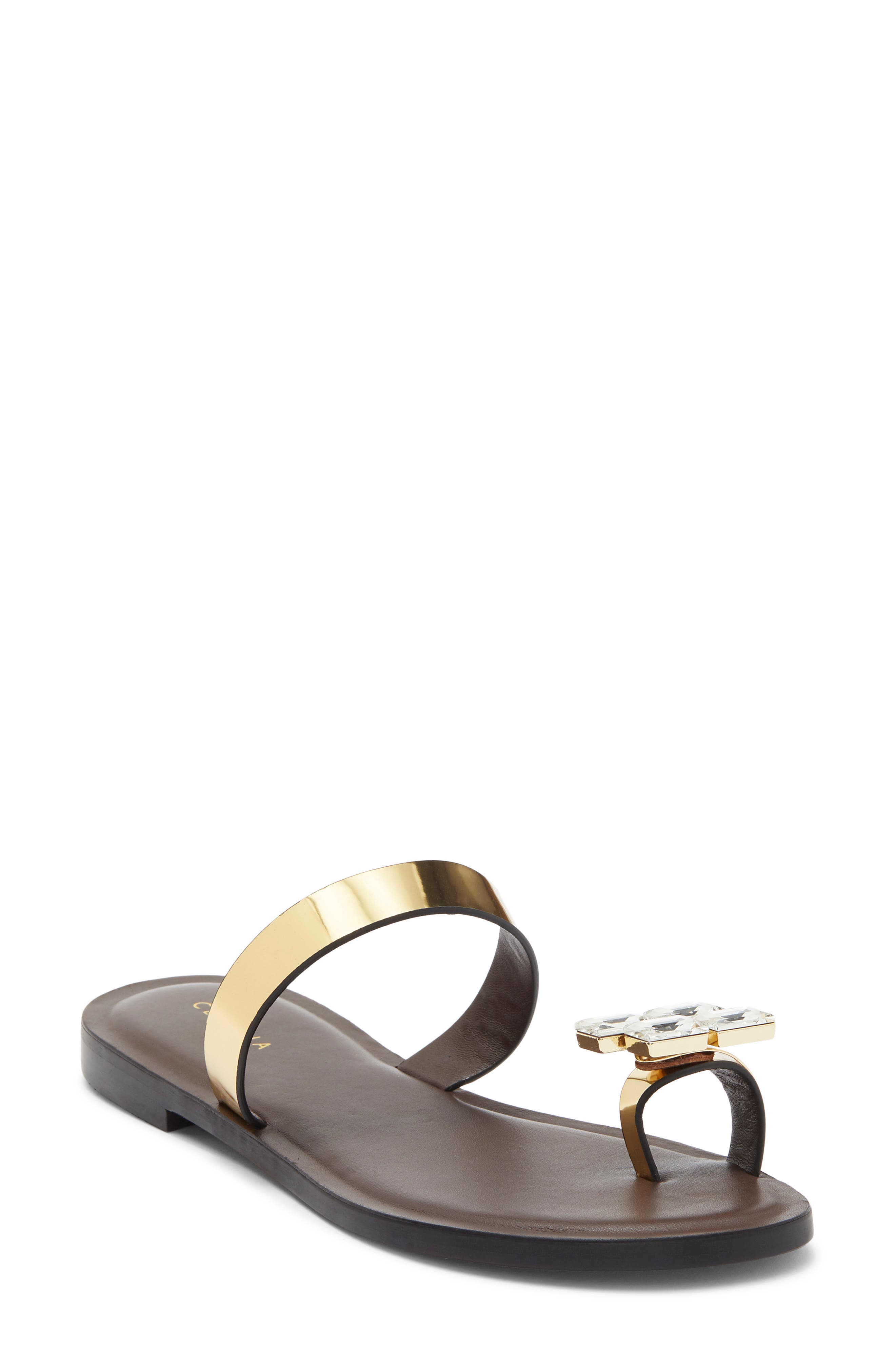 Cecelia New York Demi Toe Loop Sandal, Main, color, Dark Brown/ Gold
