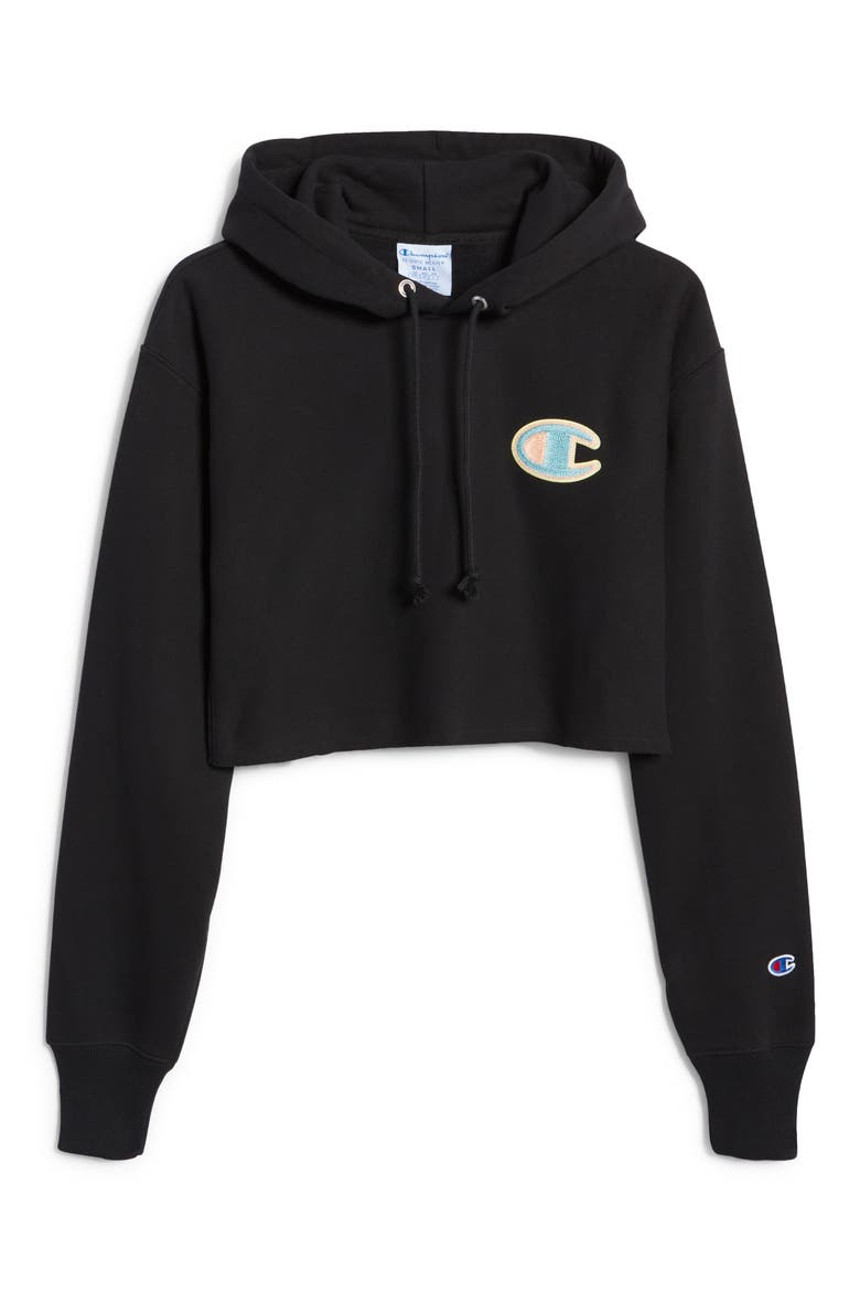 Reverse Weave® Crop Hoodie, Alternate, color, BLACK