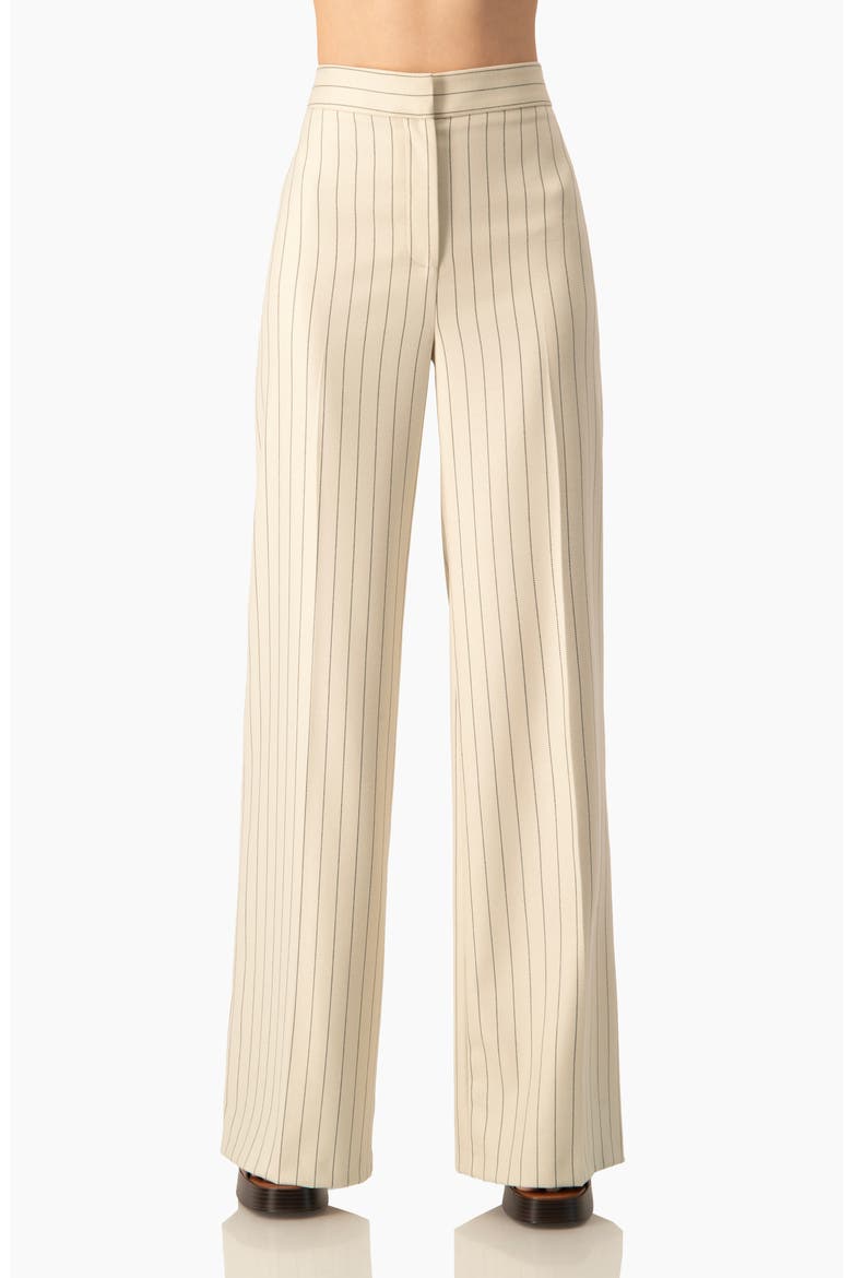 Pinstripe Wide-Leg, High-Waist Tailored Pants, Main, color, Beige