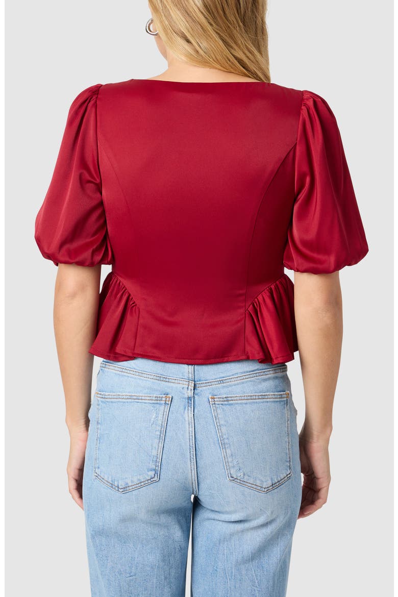 Bow Appliqué Peplum Top, Alternate, color, WINE