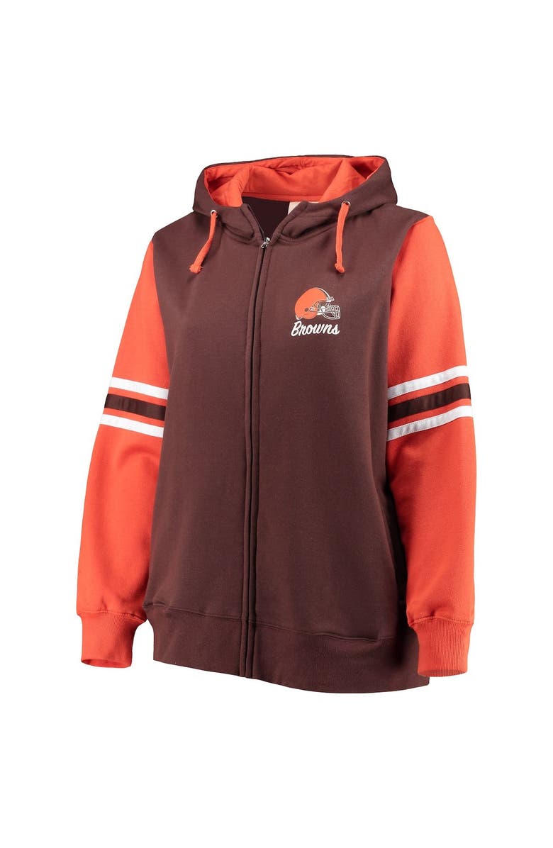 FANATICS Women's Fanatics Branded Brown/Orange Cleveland Browns Plus Size Primary Logo Script Full-Zip Hoodie, Alternate, color, 