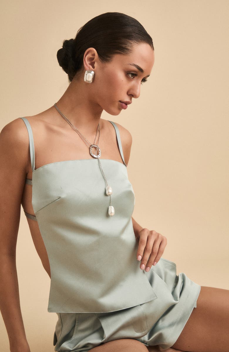 Petit Moments Solar Faux Pearl Y-Necklace, Alternate, color, Silver