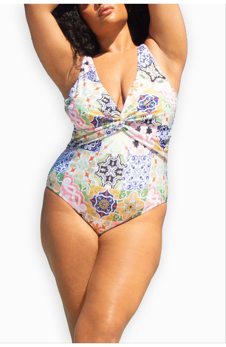 FASHION-SZN CURVE Curve Twist Front Sculpting Swimsuit, Alternate, color, Multi