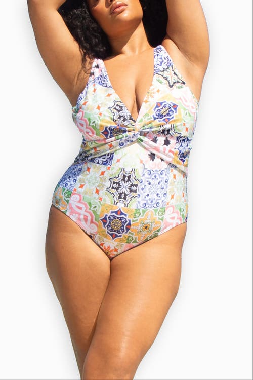 Fashion-szn Curve Curve Twist Front Sculpting Swimsuit In Multi