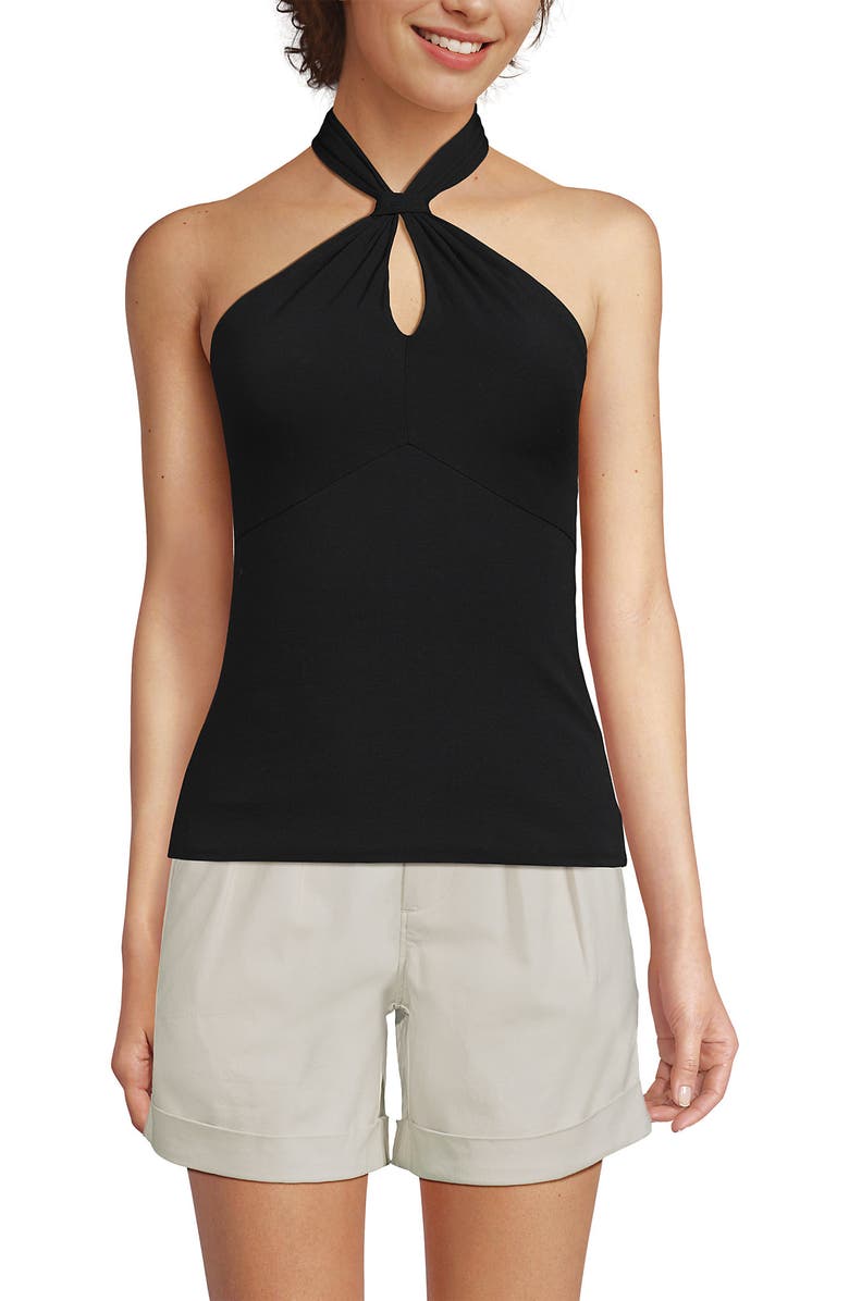 Lands' End Slender Twist Front Halter Top, Main, color, Black