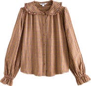 NEXT Check Ruffle Collar Button-Up Shirt