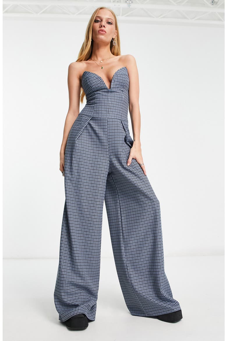 Houndstooth Wide Leg Strapless Jumpsuit, Main, color, MULTI