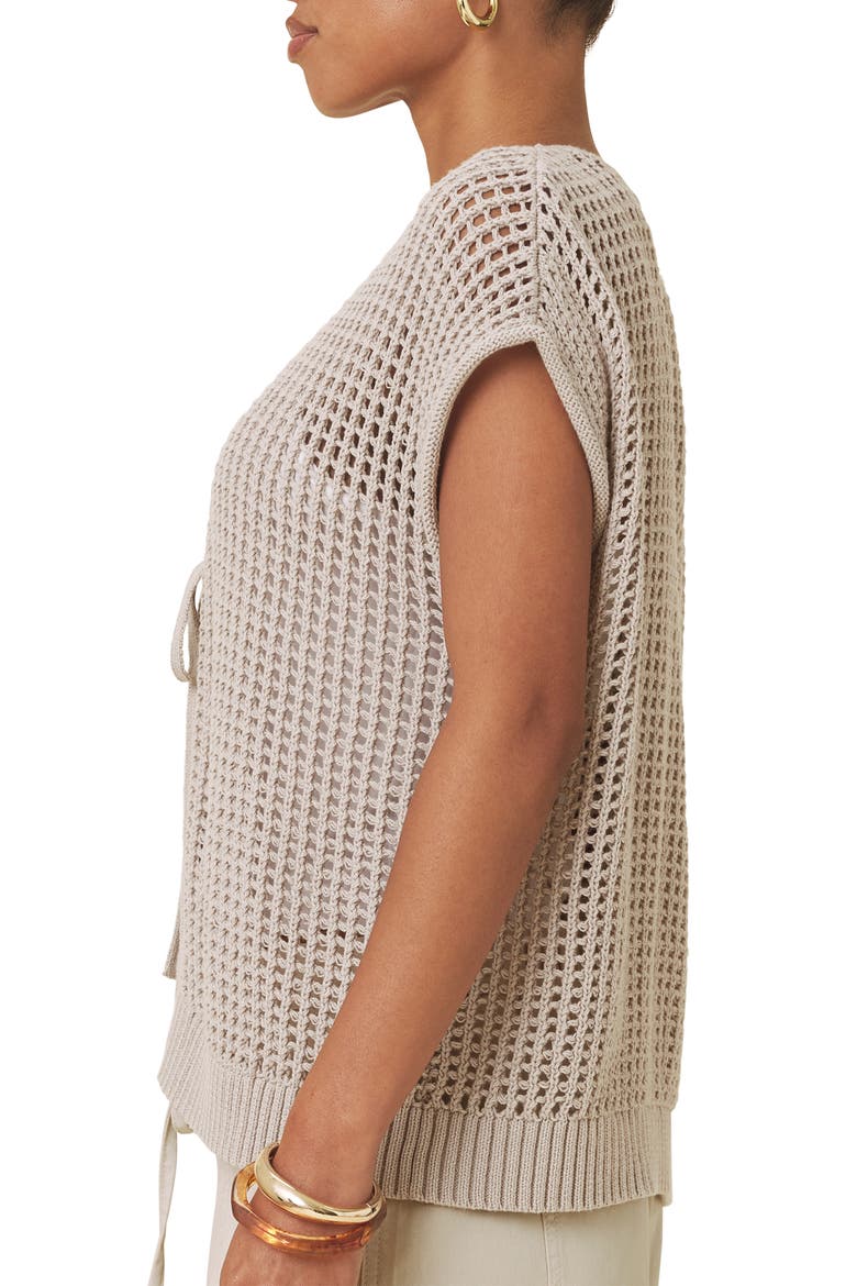 Simona Tie Front Short Sleeve Cardigan, Alternate, color, LIGHT FAWN BROWN
