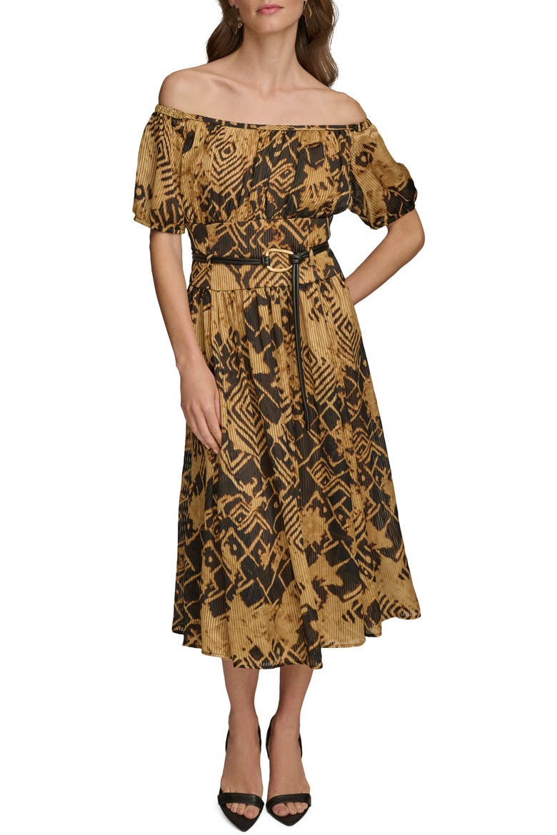 Abstract Print Off the Shoulder Dress, Main, color, BLACK/ FAWN
