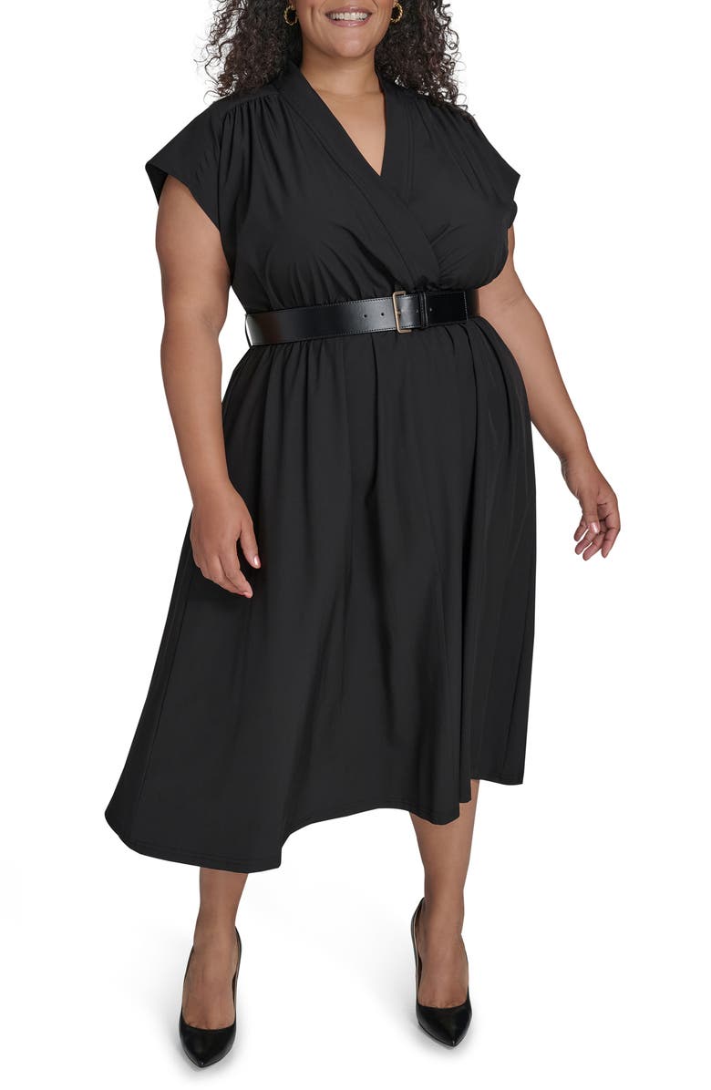 Calvin Klein Comm Belted Midi Shirtdress, Main, color, Black