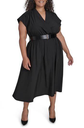 Shop Calvin Klein Comm Belted Midi Shirtdress In Black