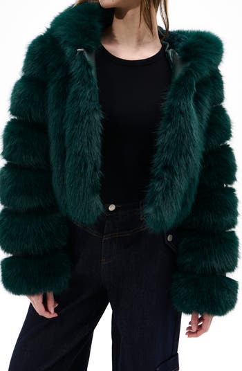 Jolene Faux Fur Hooded Crop Jacket