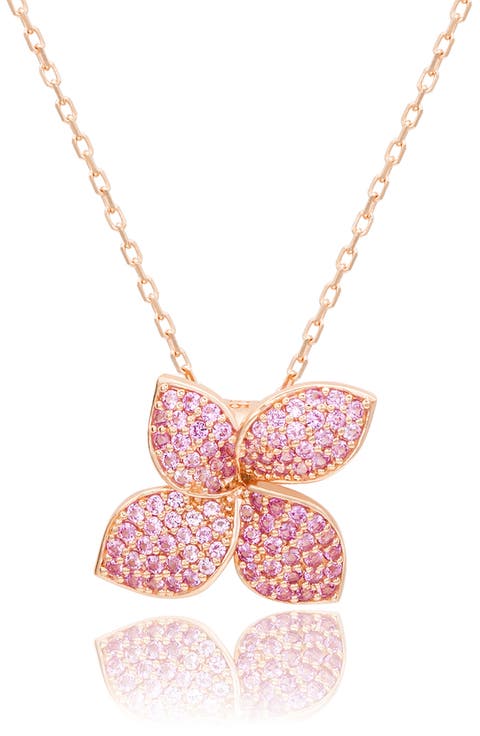 Pink Sapphire with Diamond Accent Flower Pendant Necklace
