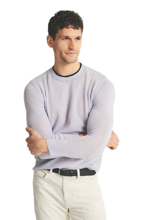 Lightweight Cashmere Contrast Trim Crewneck Sweater