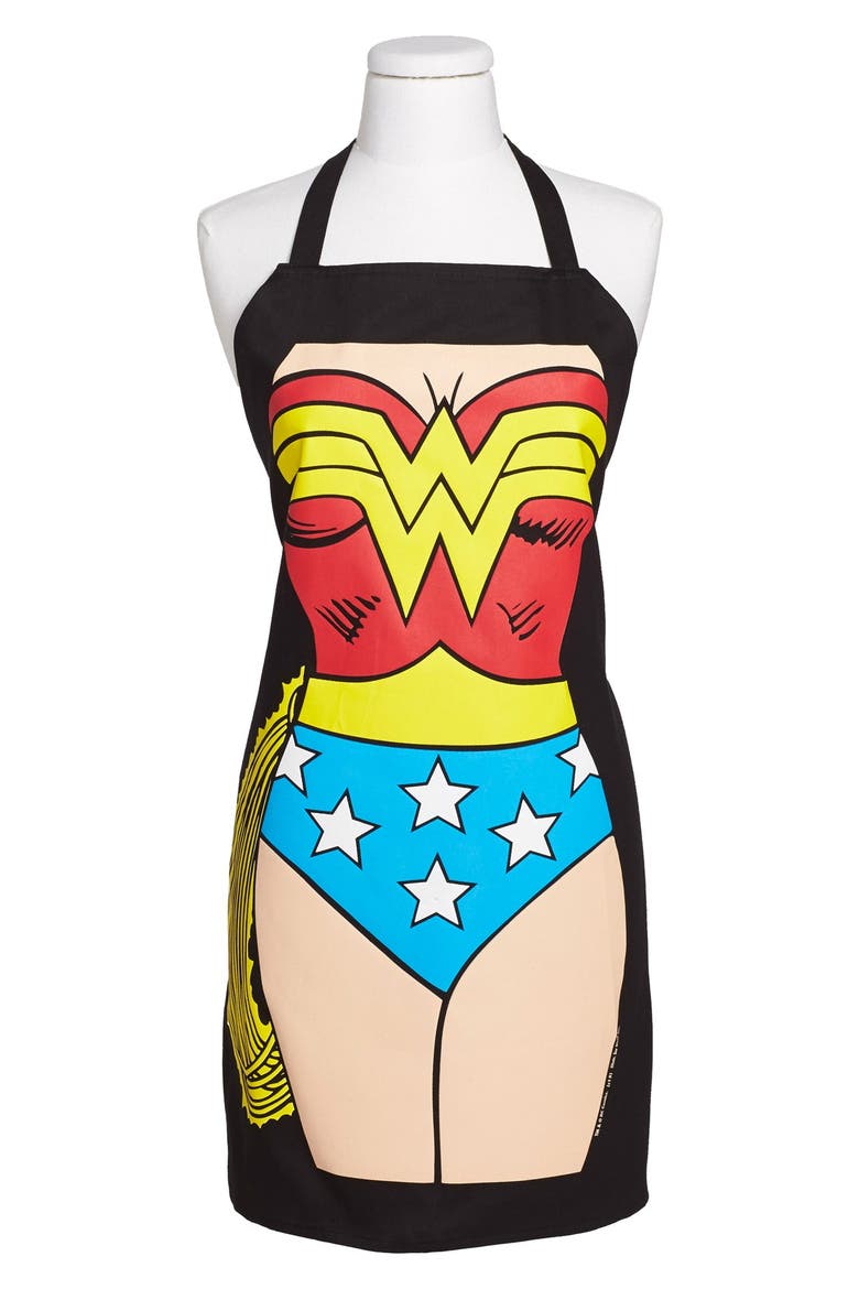 'Wonder Woman' Apron, Main, color, BLACK