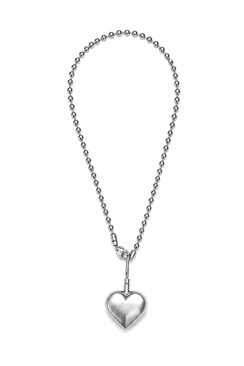 Puffed Heart Necklace, Main, color, Silver