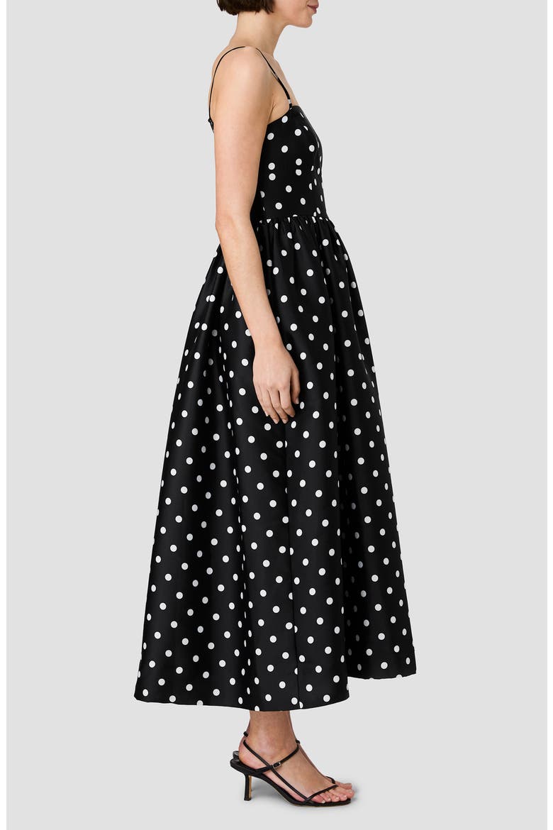 Polka Dot Strapless Taffeta Midi Dress, Alternate, color, BLACK-SUMMER WHITE