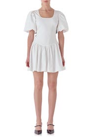 Endless Rose Contrast Bow Puff Sleeve Minidress