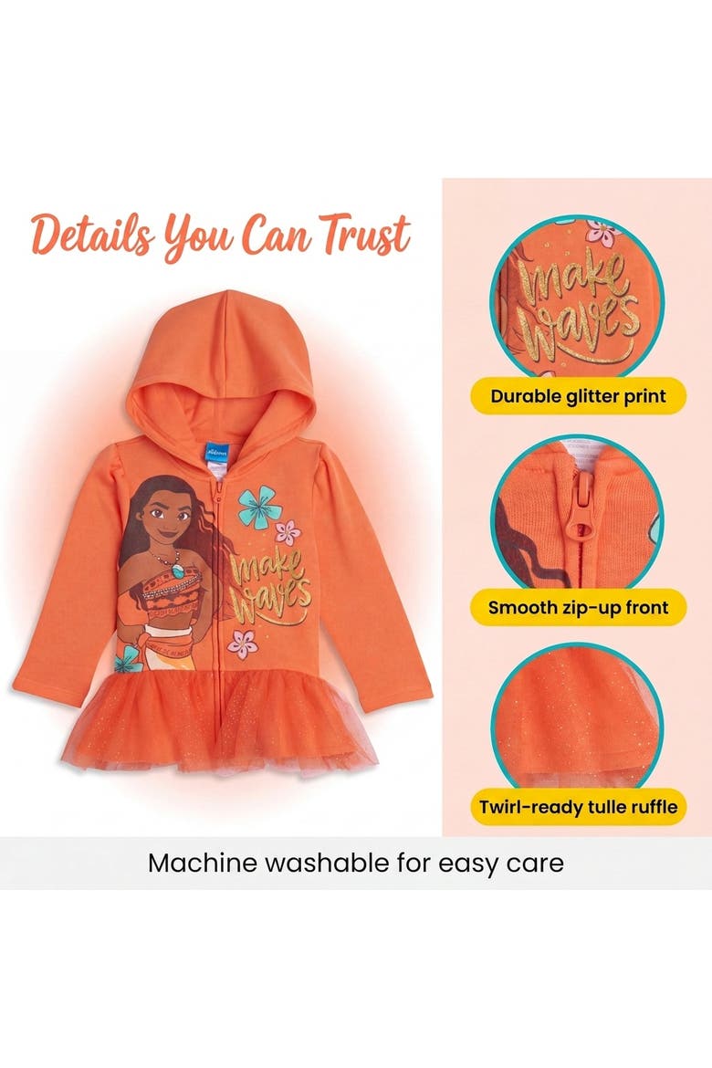 Princess Zip-Up Hooded Sweatshirt, Alternate, color, Moana Coral