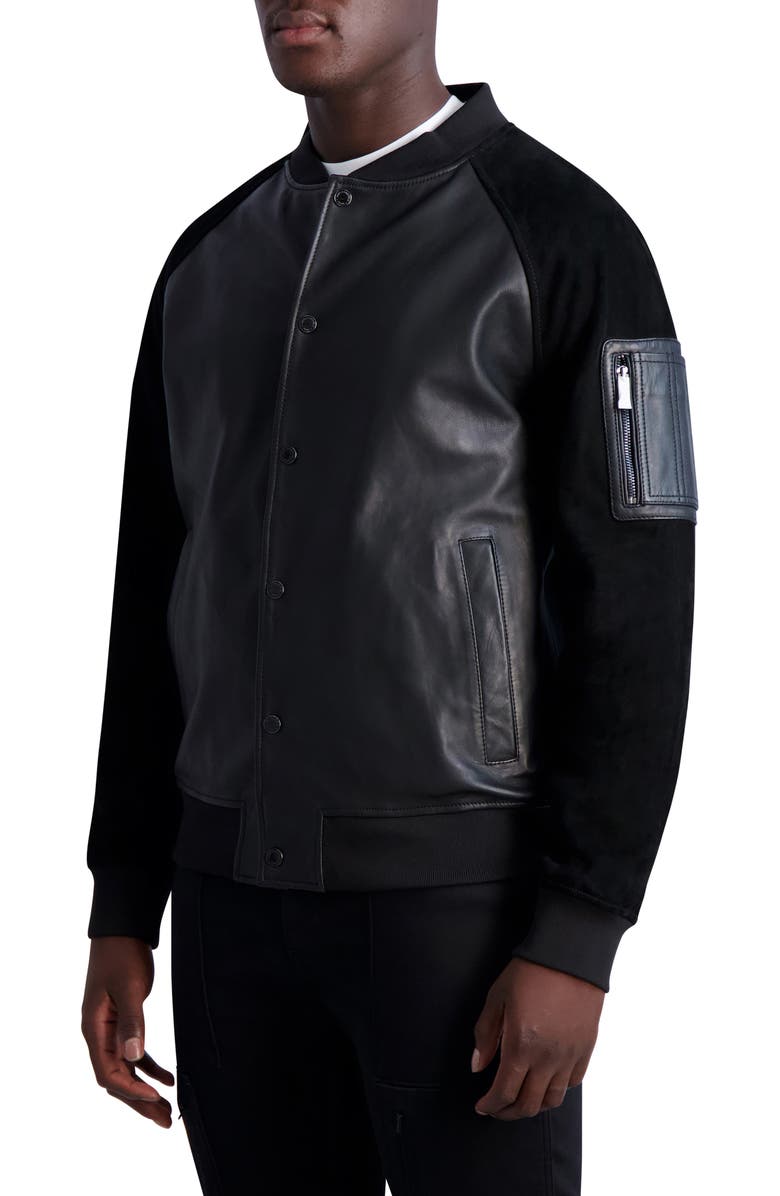 KARL LAGERFELD PARIS Leather & Suede Bomber Jacket, Alternate, color, 