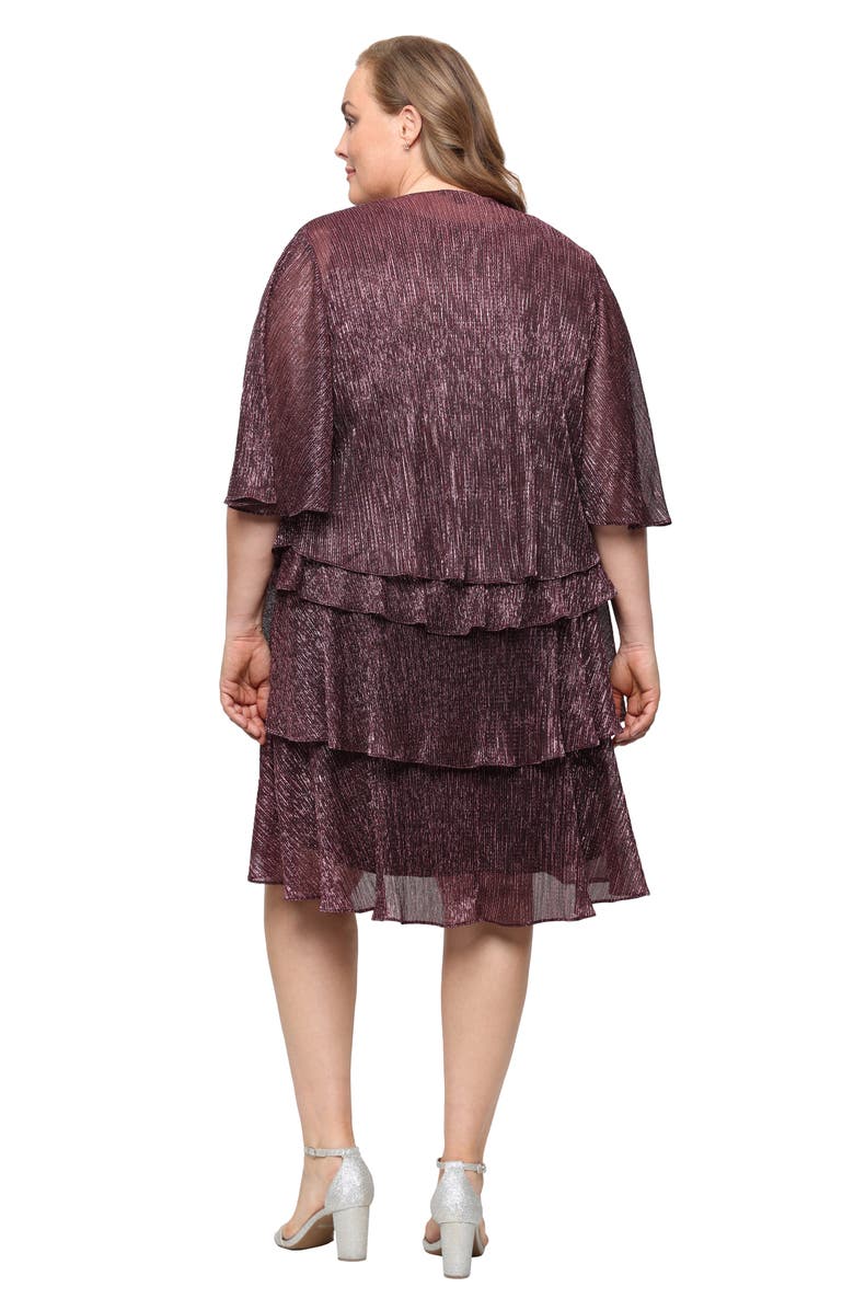 SL FASHIONS Tiered Ruffle Dress with Jacket, Alternate, color, Berry