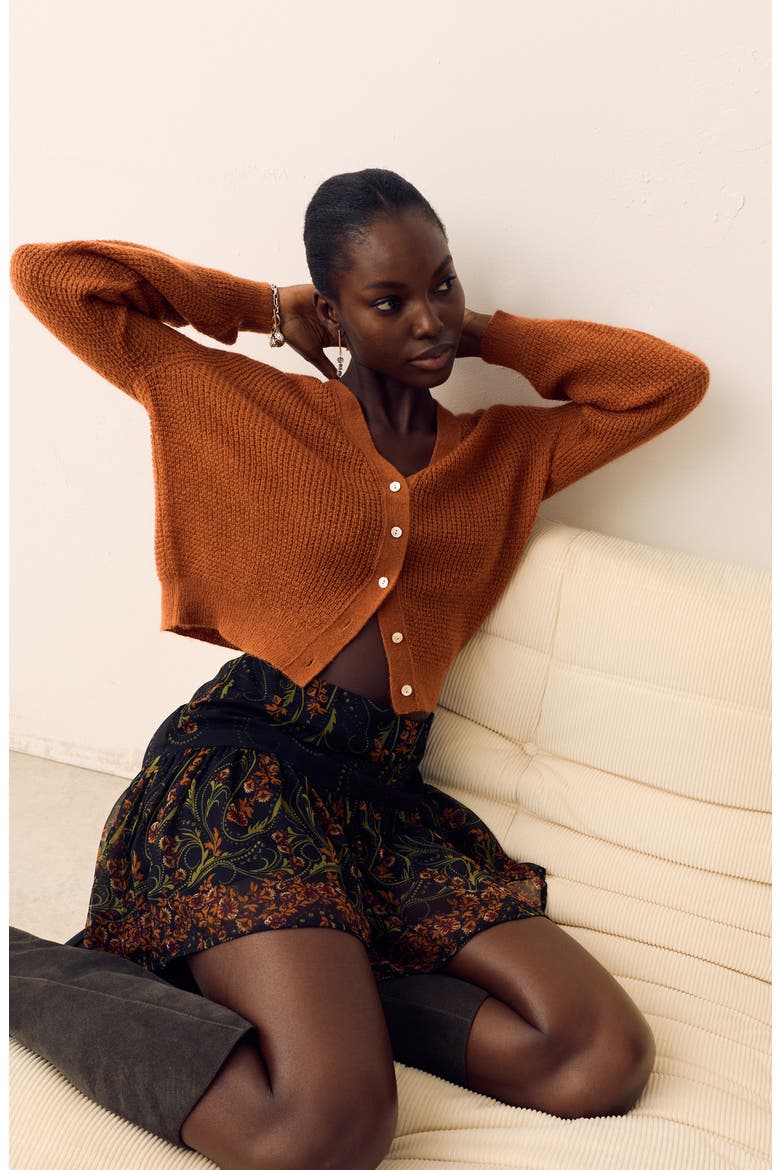 Lofty Pointelle V-Neck Cardigan, Alternate, color, BURNISHED COPPER BROWN